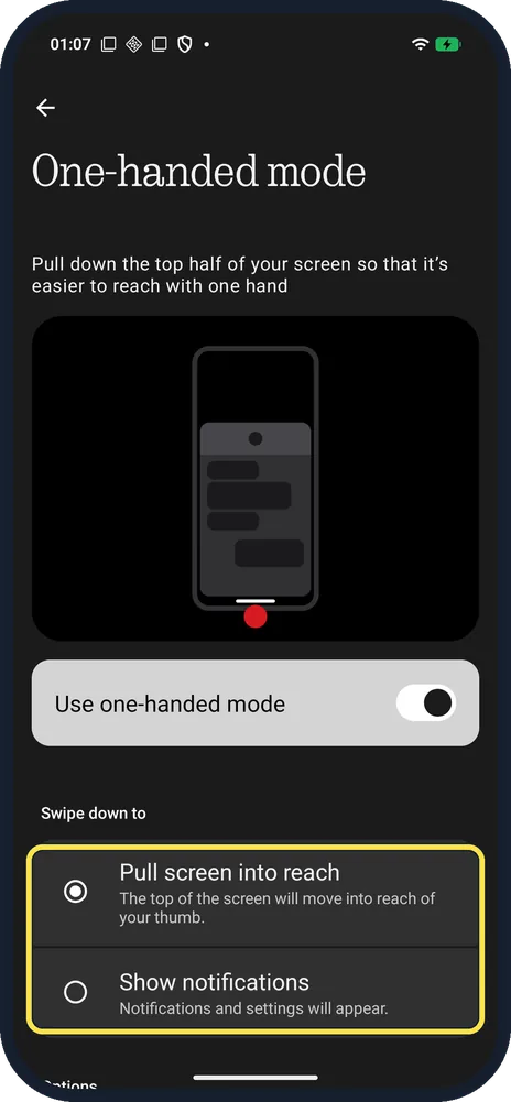 Android screenshot: Choose what the swipe does