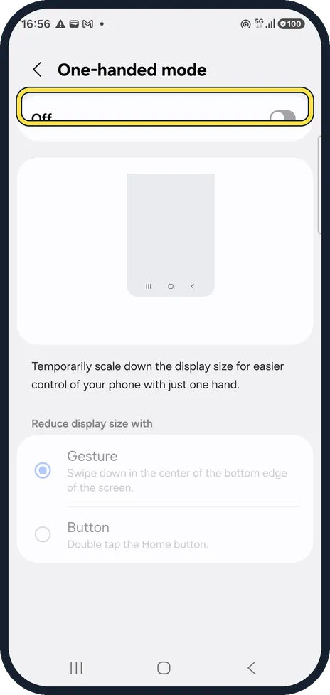 Android screenshot: Switch it on