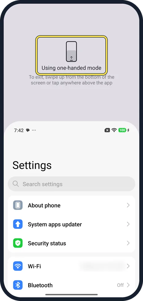 Android screenshot: Swipe down in an app