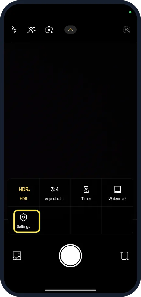 Android screenshot: Open Camera settings