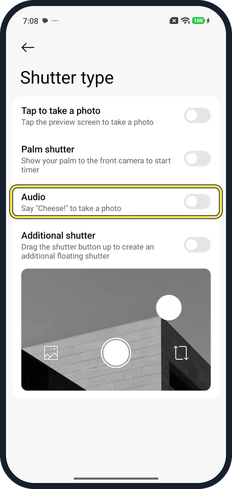 Android screenshot: Say "Cheese!"