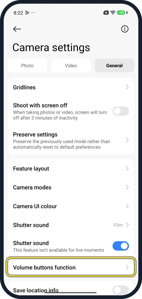 Android screenshot: Open the General tab