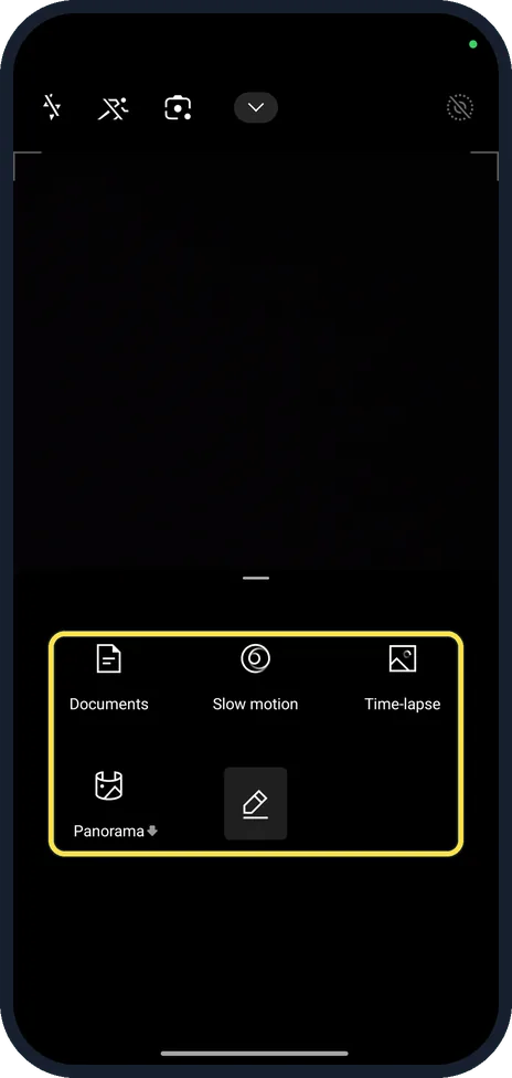 Android screenshot: Find the extra modes