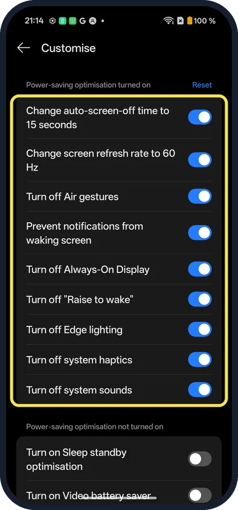 Android screenshot: Choose what it changes