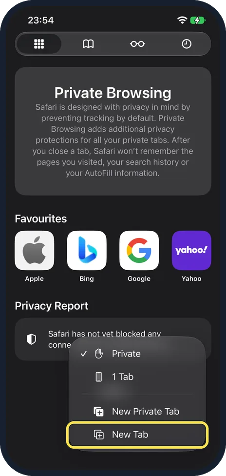 iPhone screen: Return to normal tabs