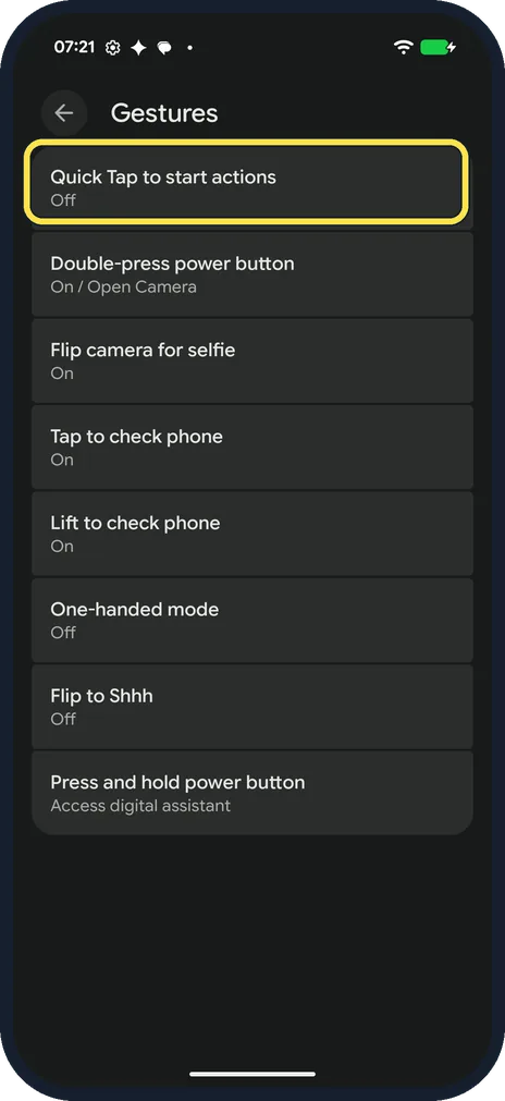 Android screenshot: Open Quick Tap