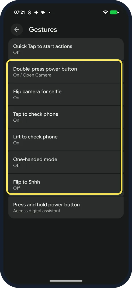 Android screenshot: The other gestures