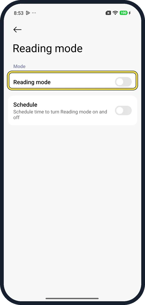 Android screenshot: Turn on Reading mode