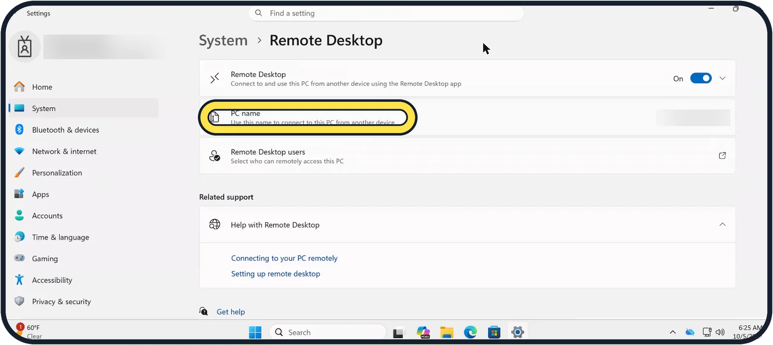 Windows screenshot: Note the PC name