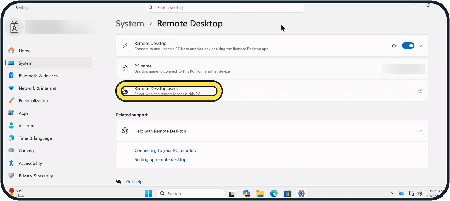 Windows screenshot: Check who may connect