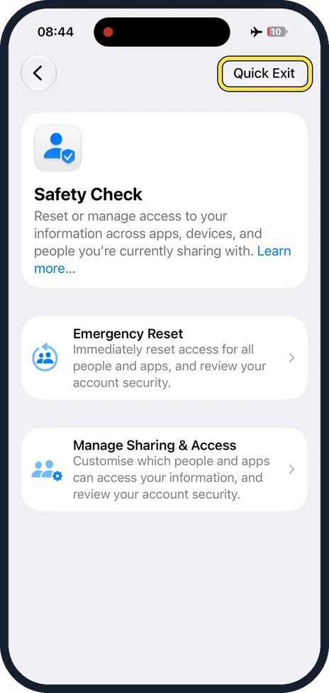 Screenshot from the guide: How to use Safety Check on an iPhone