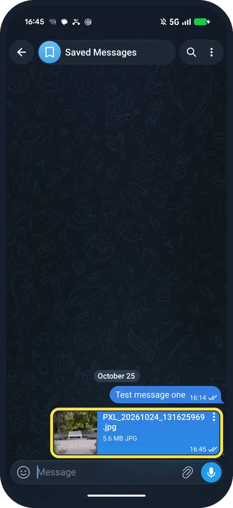 Android screenshot: Send it as a file