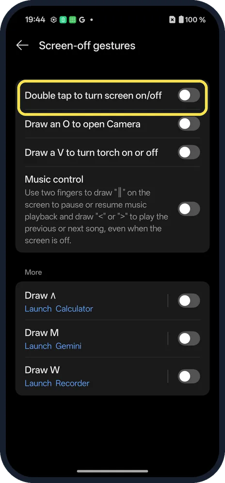Android screenshot: Double tap to wake
