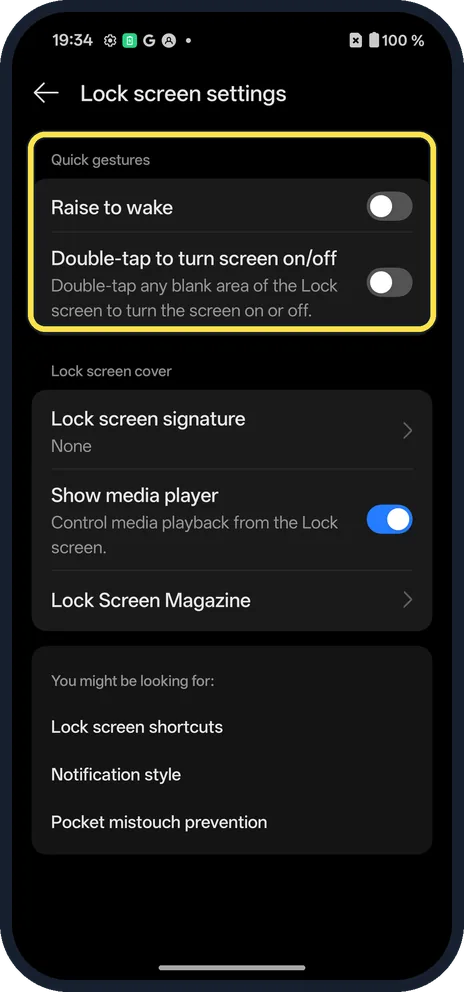 Android screenshot: Or from Lock screen settings