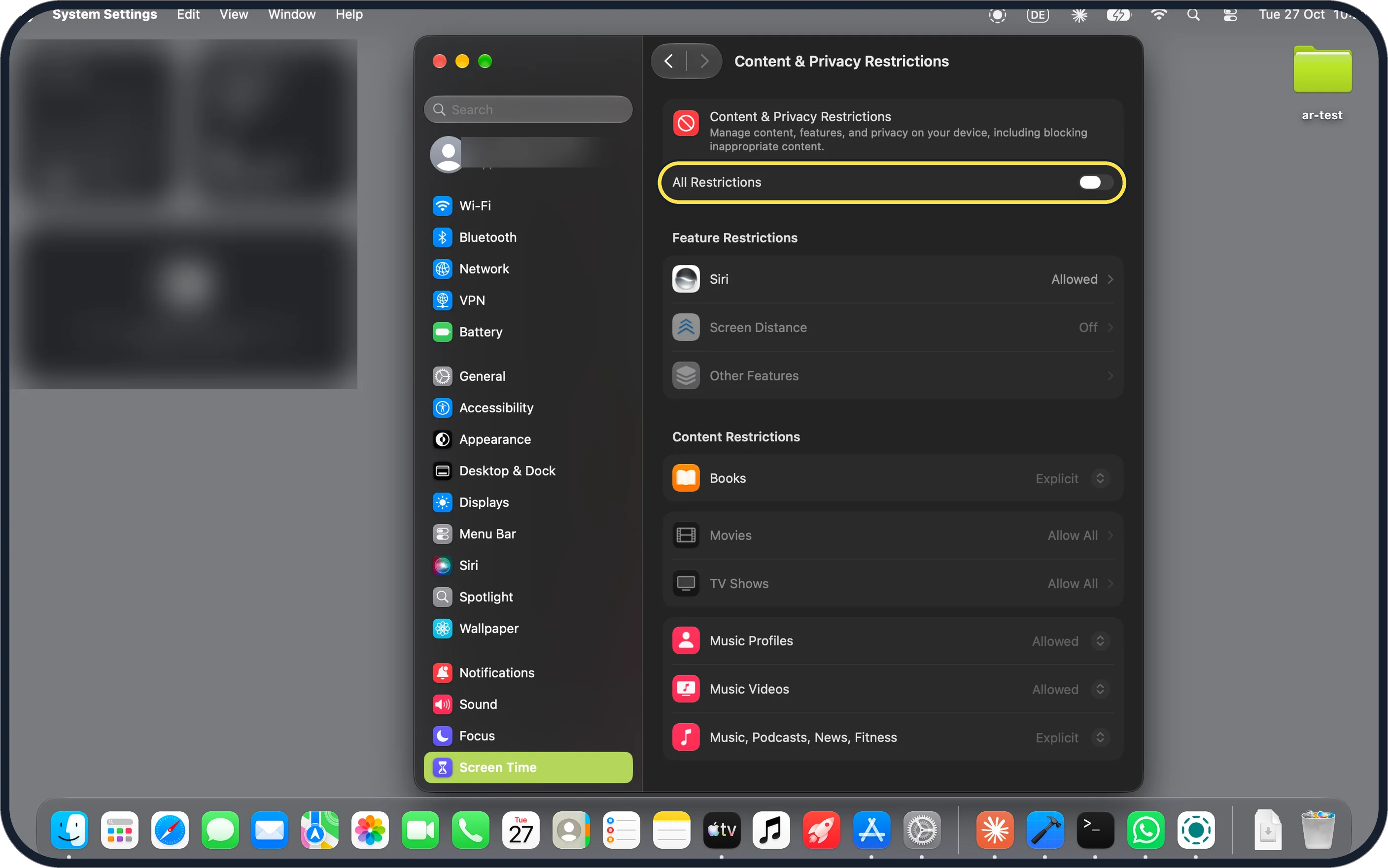 Mac screenshot: Block content with Content & Privacy Restrictions