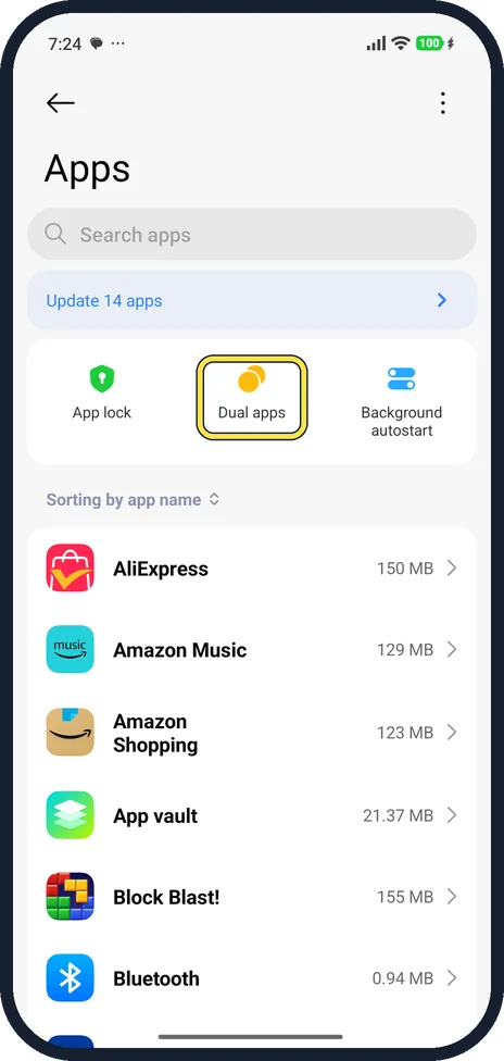 Screenshot from the guide: How to use Second space and Dual apps on a Xiaomi phone (HyperOS 3)