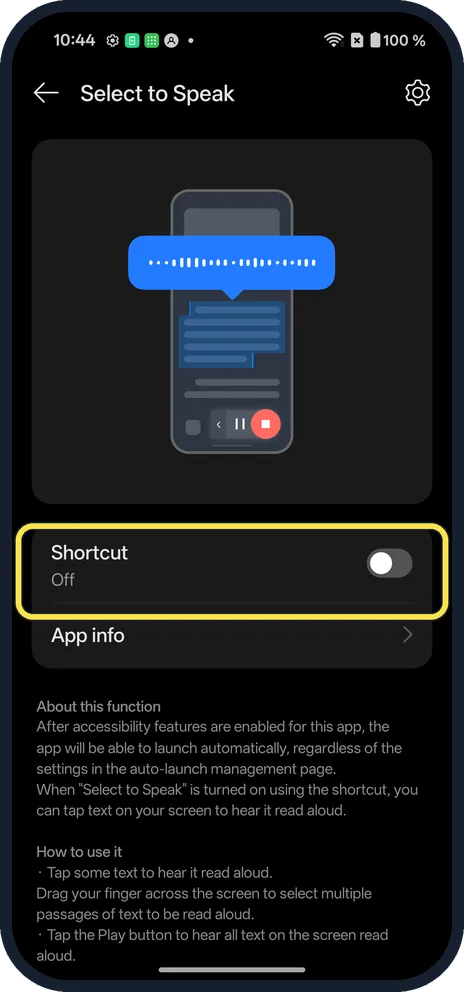 Android screenshot: Turn on its shortcut