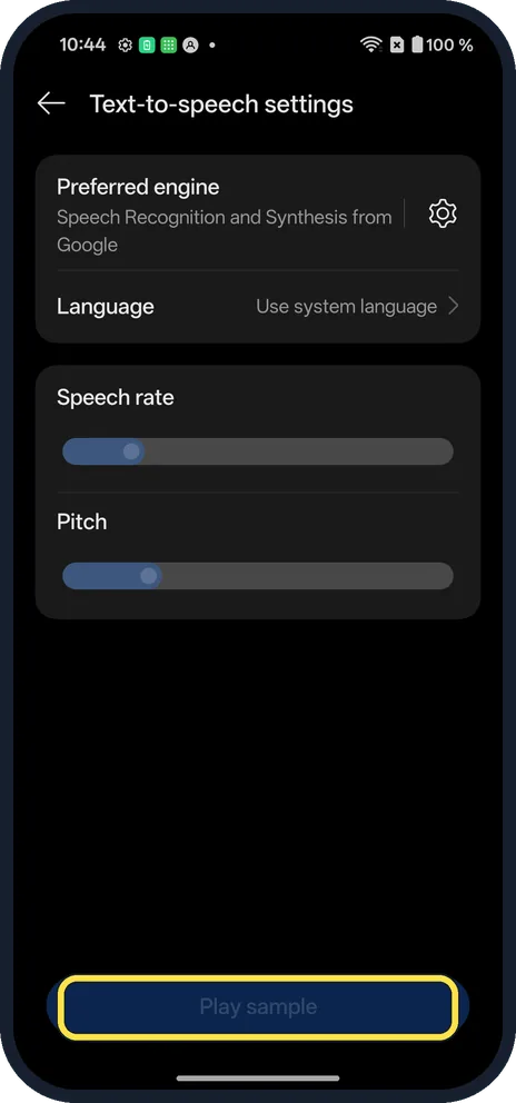 Android screenshot: Tap Play sample