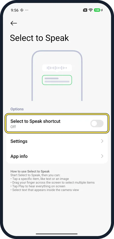 Android screenshot: Turn on the shortcut