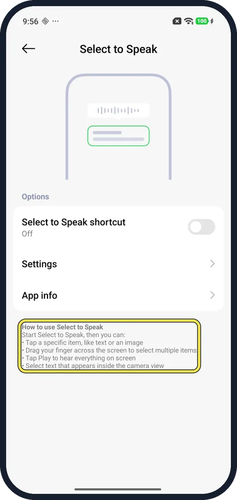 Android screenshot: Start it and tap text