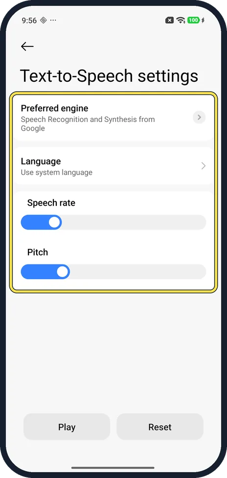 Android screenshot: Set the voice