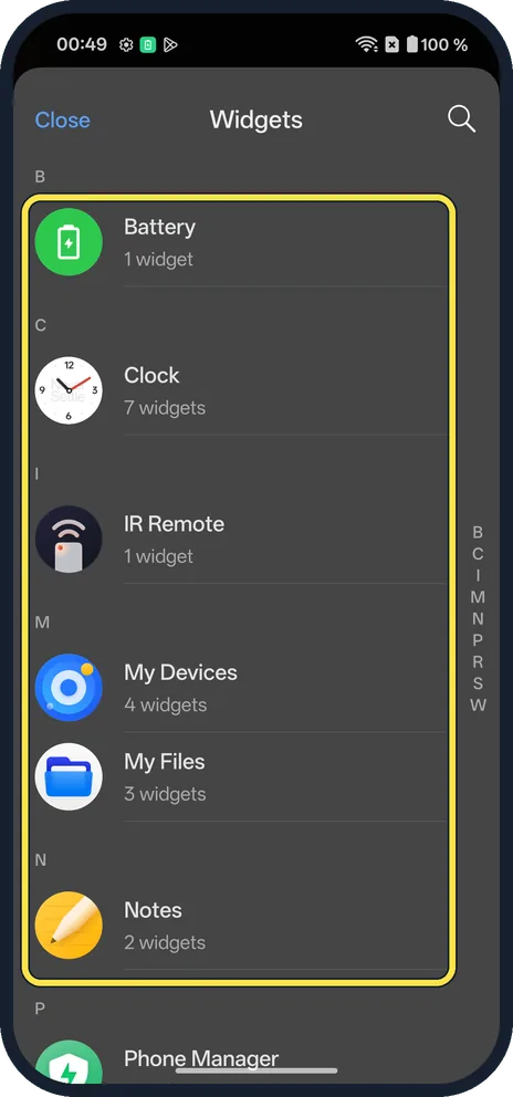 Android screenshot: Add a widget