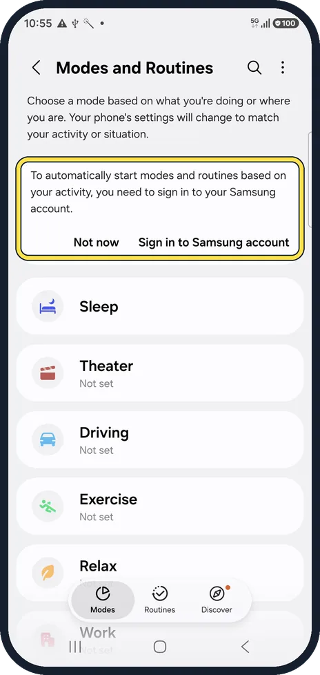 Android screenshot: Note the sign-in banner