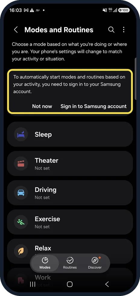 Android screenshot: Note the sign-in banner