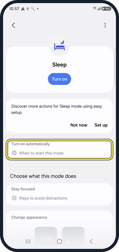 Android screenshot: Set when it starts