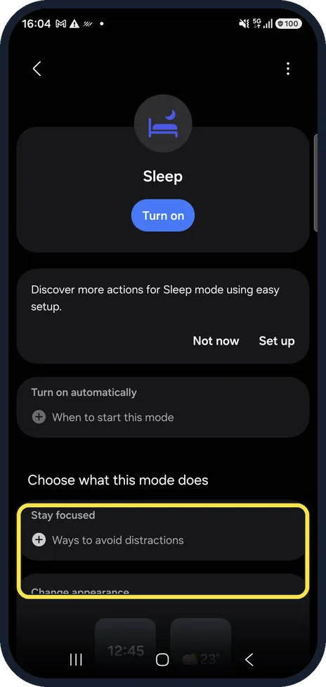 Android screenshot: Choose what it does
