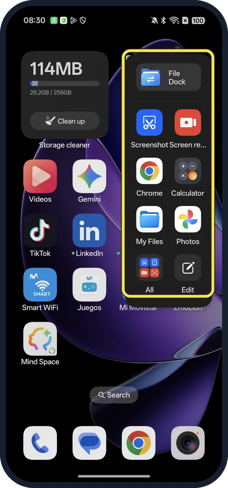 Android screenshot: Swipe in to open it