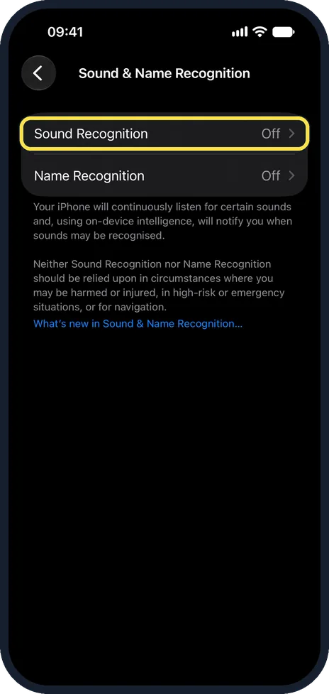 iPhone screen: Tap Sound Recognition
