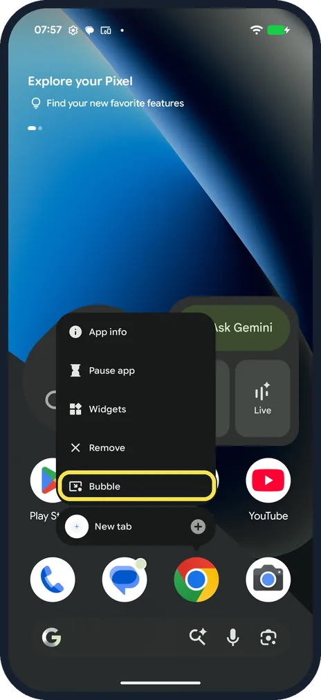 Android screenshot: Open an app in a bubble
