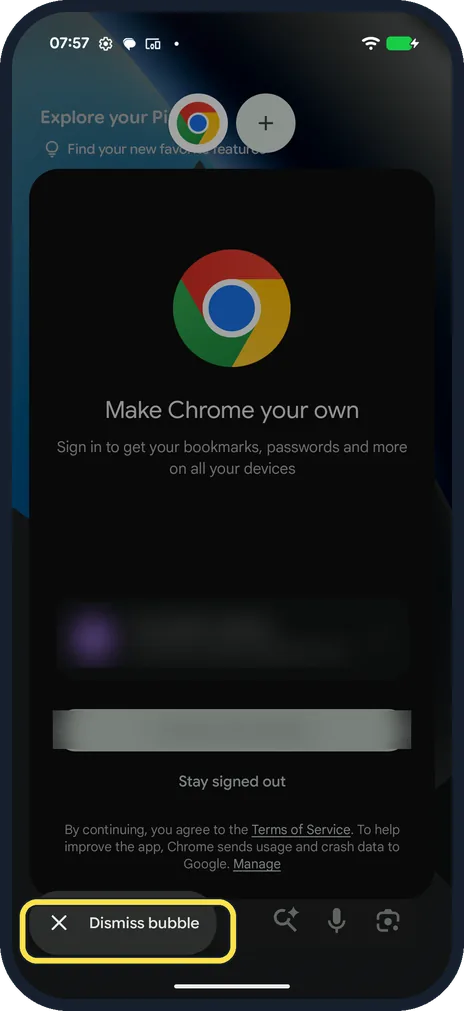 Android screenshot: Close the bubble