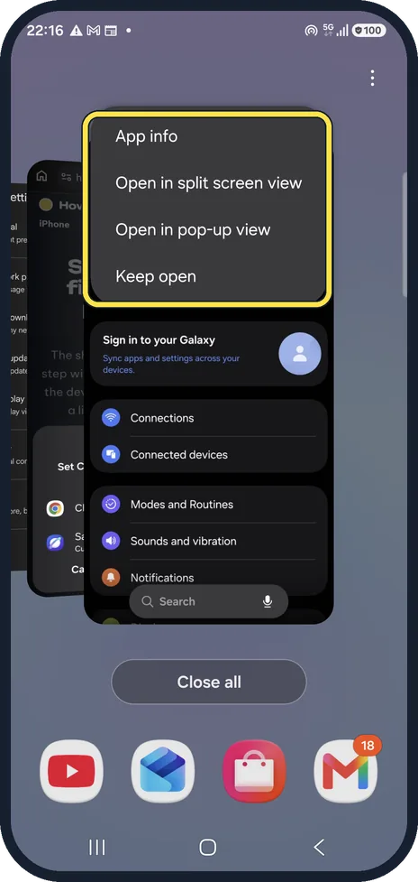 Android screenshot: Open Recents and tap the icon