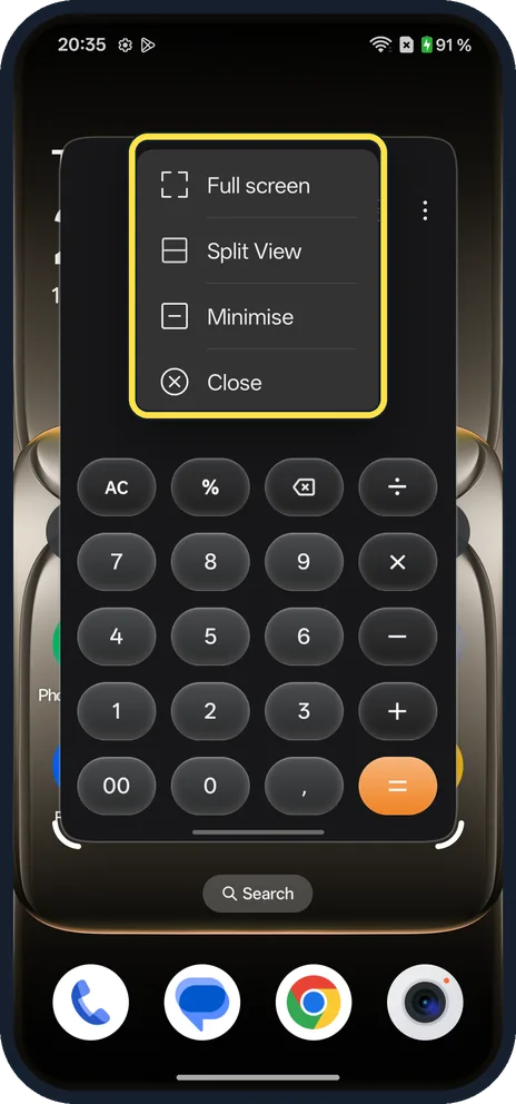 Android screenshot: Use the window menu