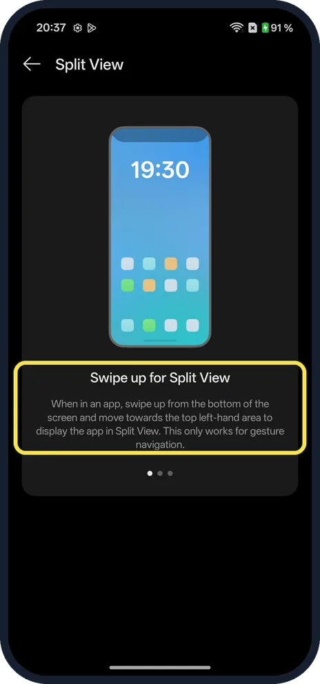 Android screenshot: Learn the Split View swipe
