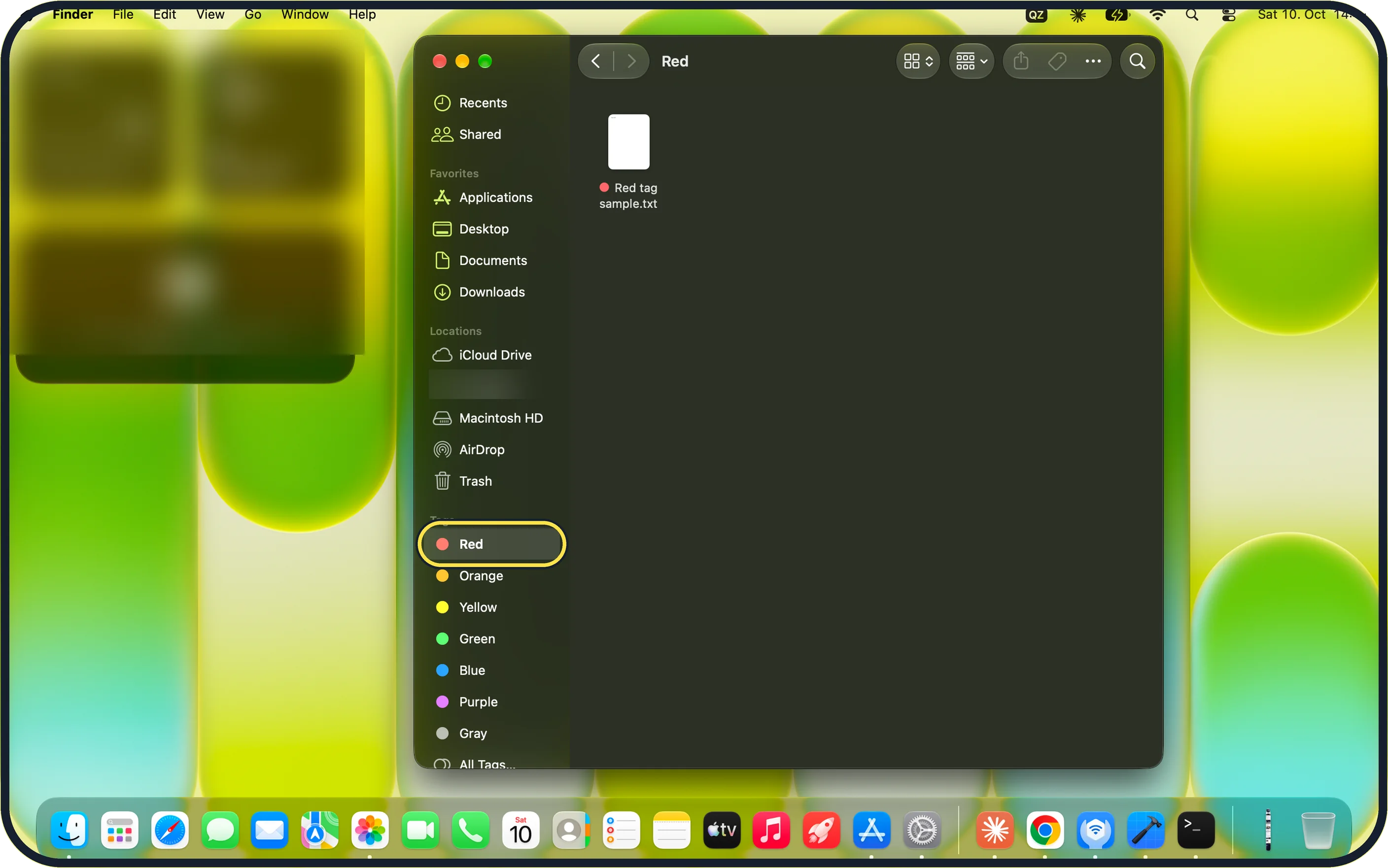 Mac screenshot: Find tagged files