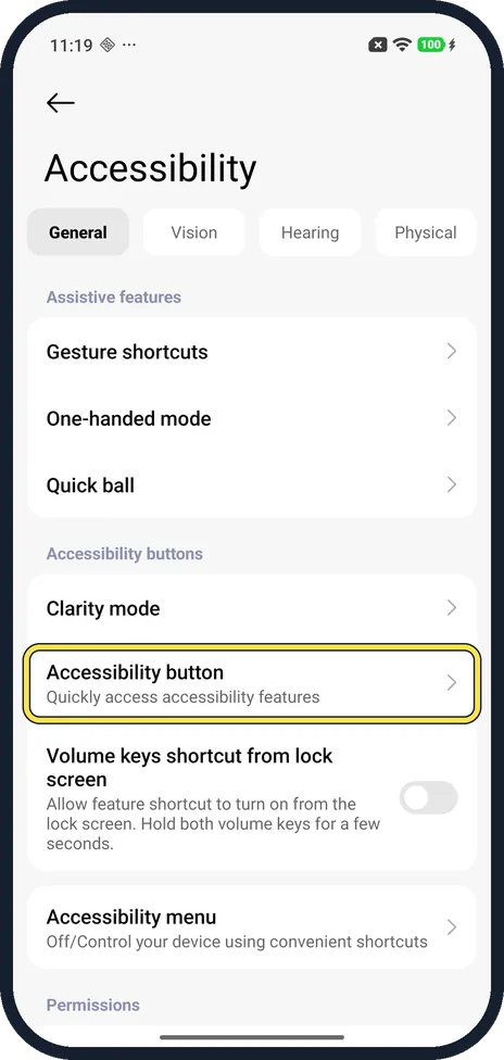 Android screenshot: Tap Accessibility button