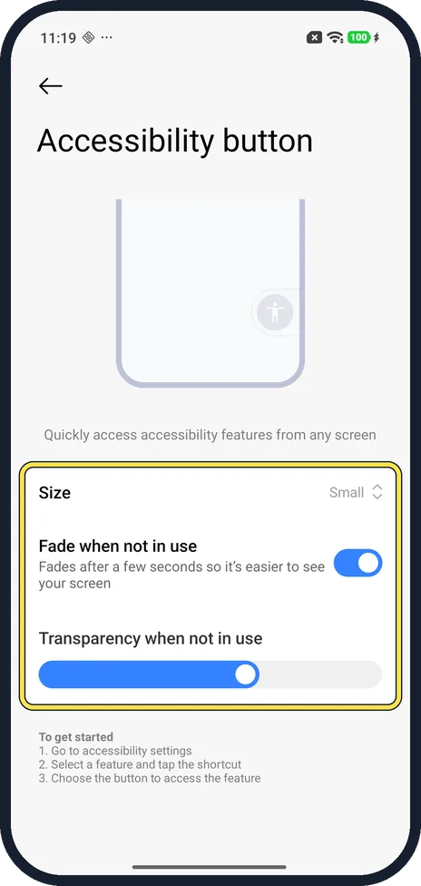 Android screenshot: Set the button up