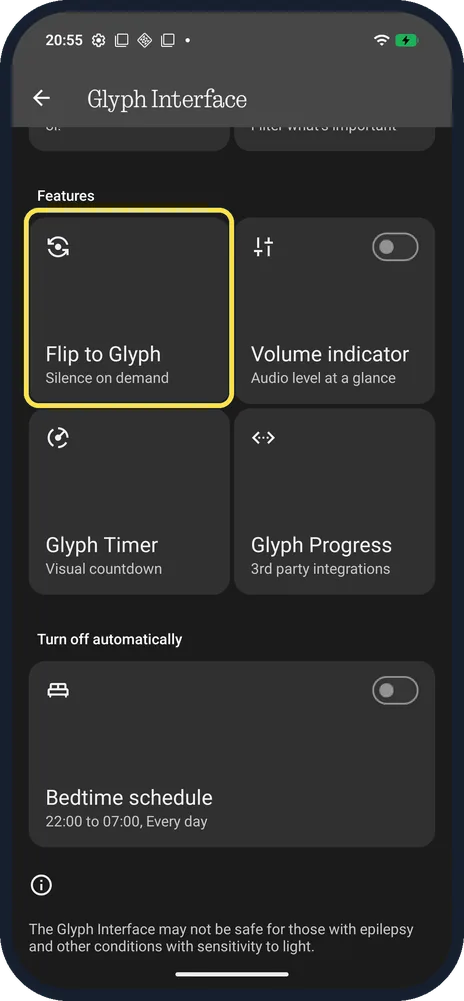 Screenshot from the guide: How to use the Always-on Glyph Toy on a Nothing Phone (4a) Pro
