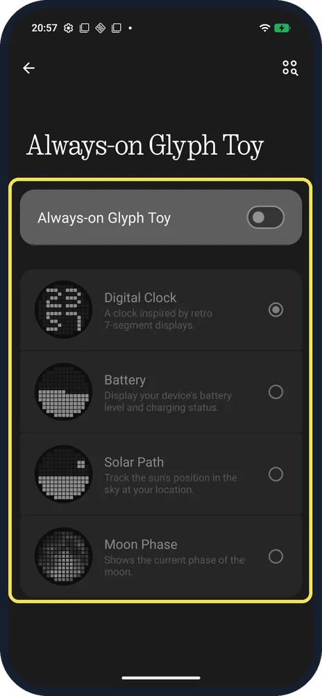 Android screenshot: Turn on the switch, then pick a toy