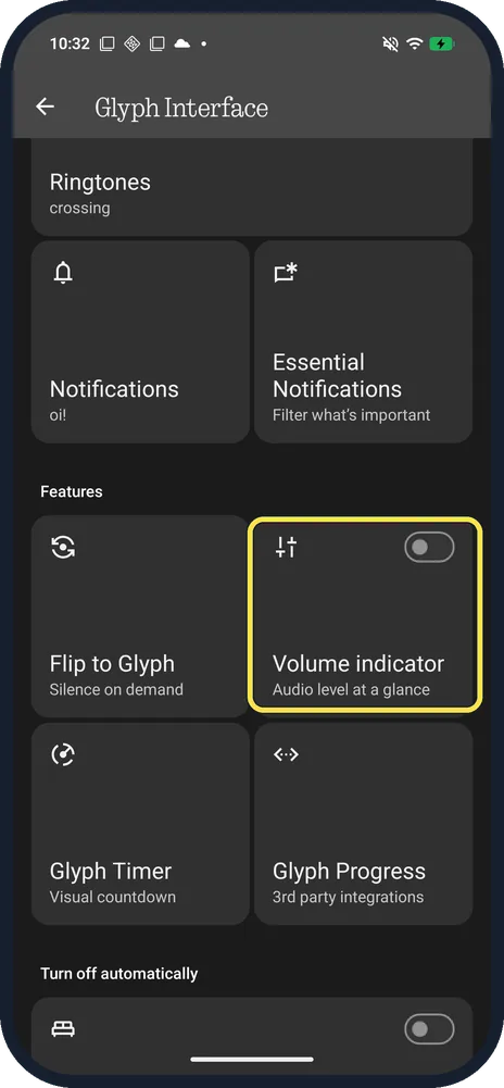 Android screenshot: Tap Volume indicator