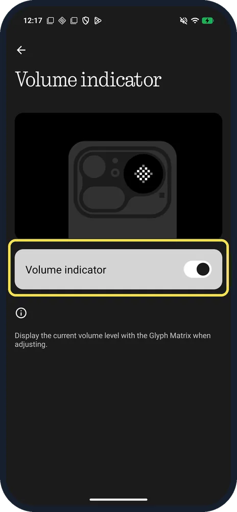 Android screenshot: Turn on Volume indicator