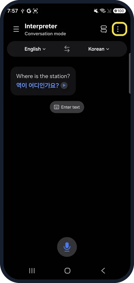 Android screenshot: Read the translation, then open More options