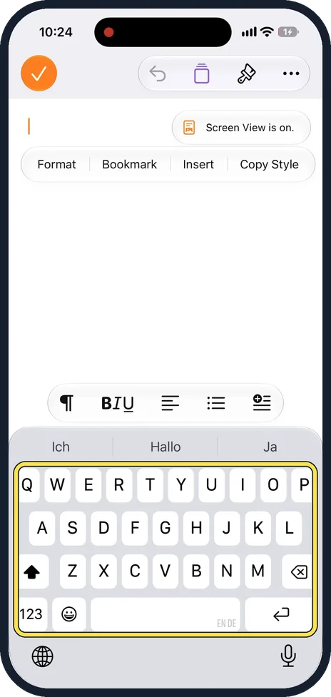 iPhone screen: Open the keyboard