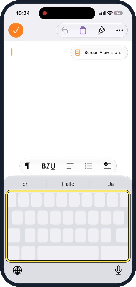 iPhone screen: Slide to move the cursor