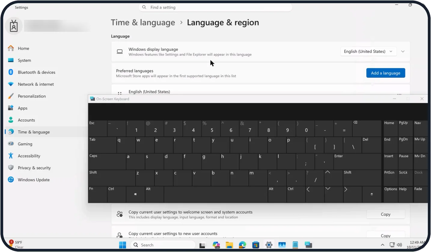 Screenshot from the guide: How to use the on-screen keyboard on Windows 11