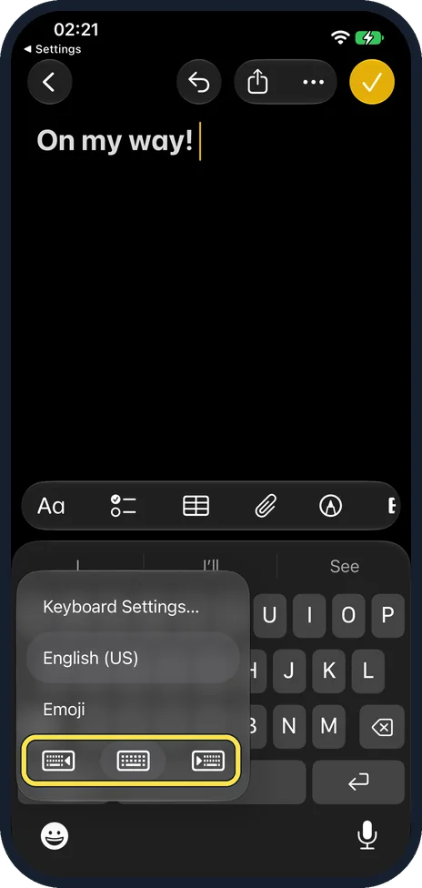 iPhone screen: Or switch it from the keyboard