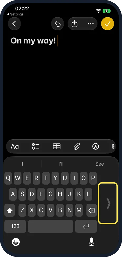 iPhone screen: The keys move to that side